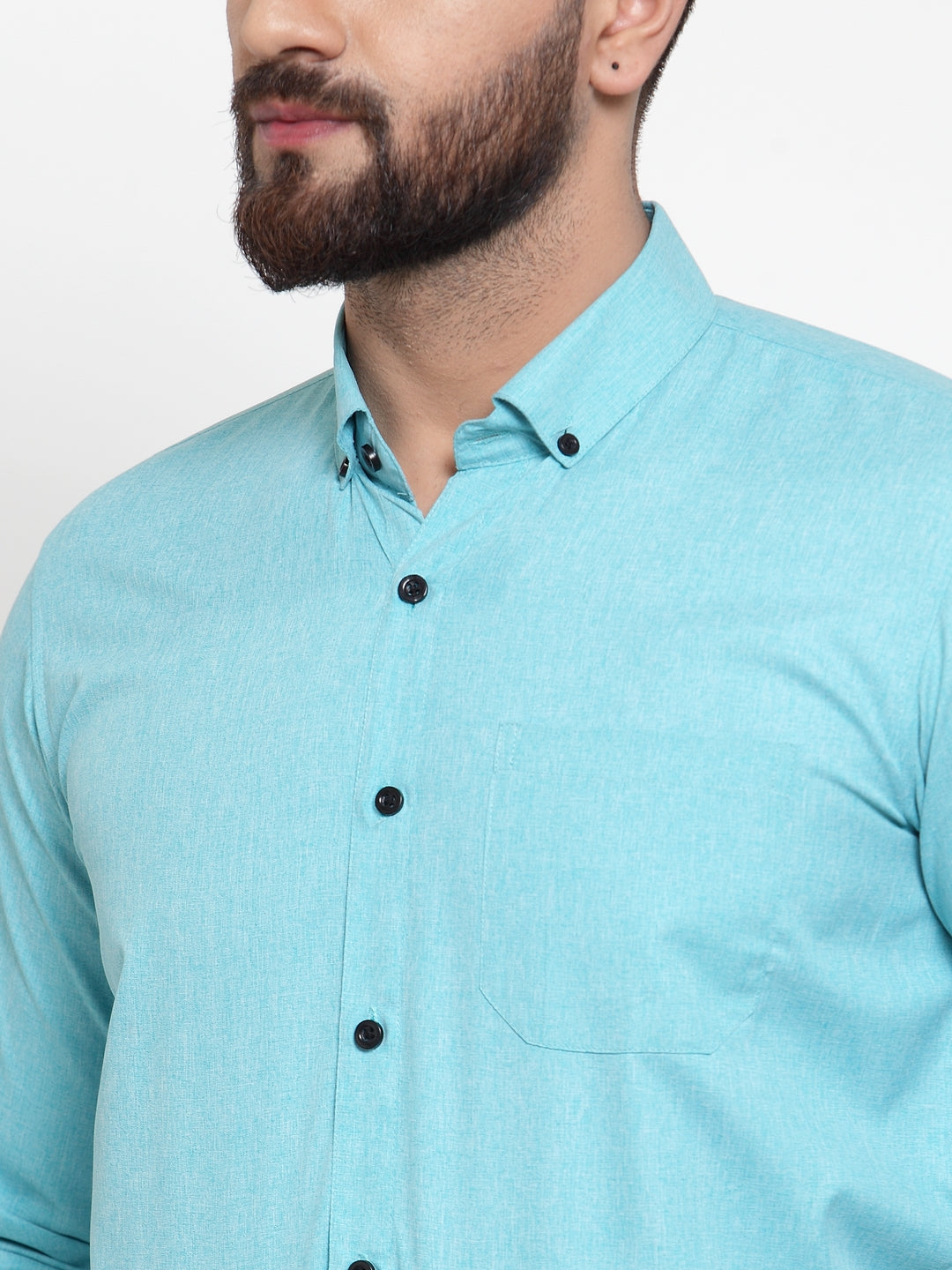 Jainish Green Men's Cotton Solid Button Down Formal Shirts ( SF 734Aqua )