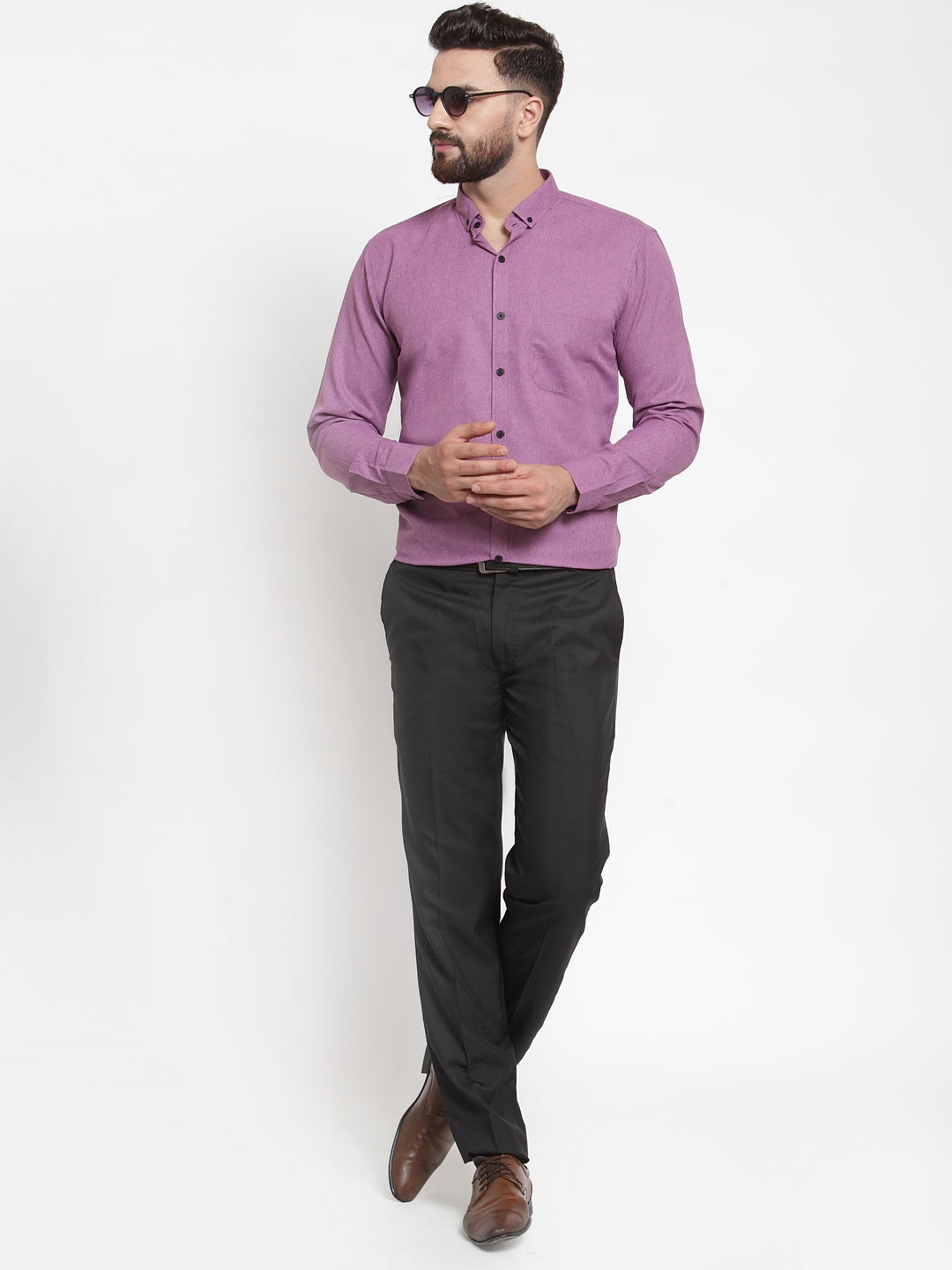 Jainish Purple Men's Cotton Solid Button Down Formal Shirts ( SF 734Purple )