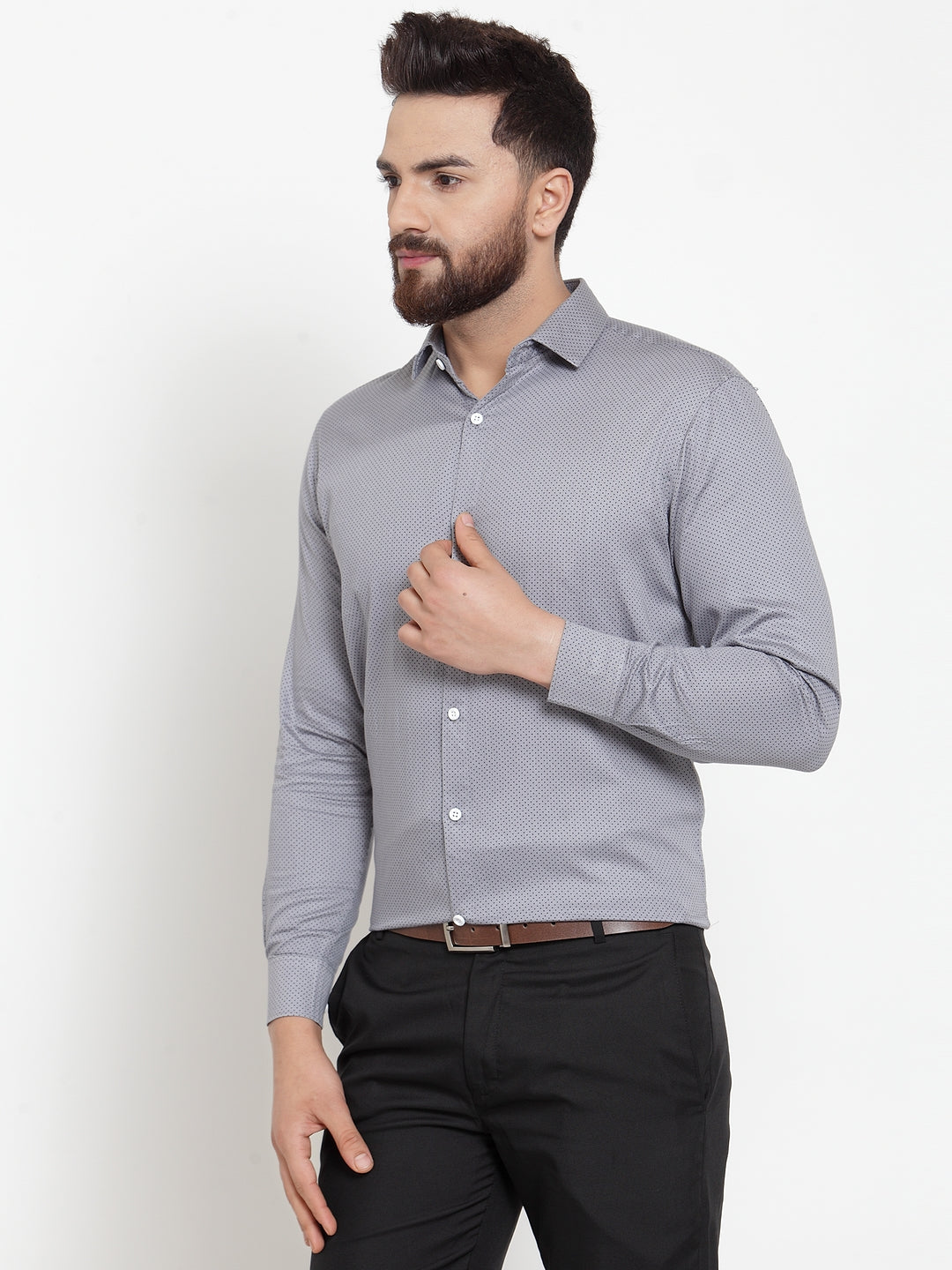 Jainish Grey Men's Cotton Polka Dots Formal Shirts ( SF 736Grey )