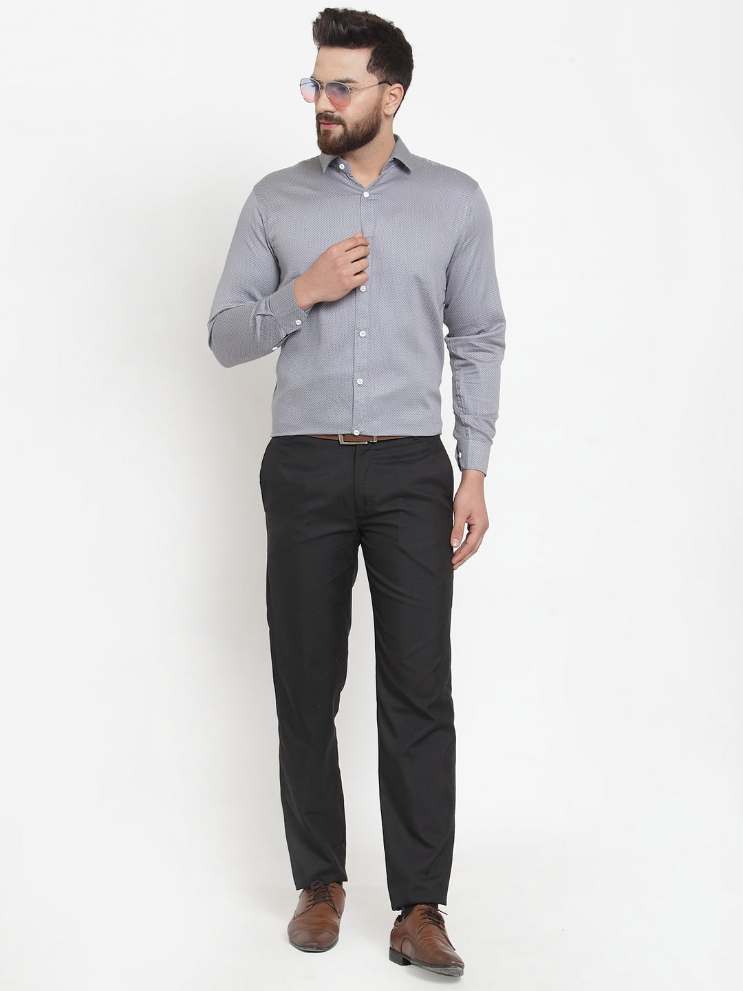 Jainish Grey Men's Cotton Polka Dots Formal Shirts ( SF 736Grey )