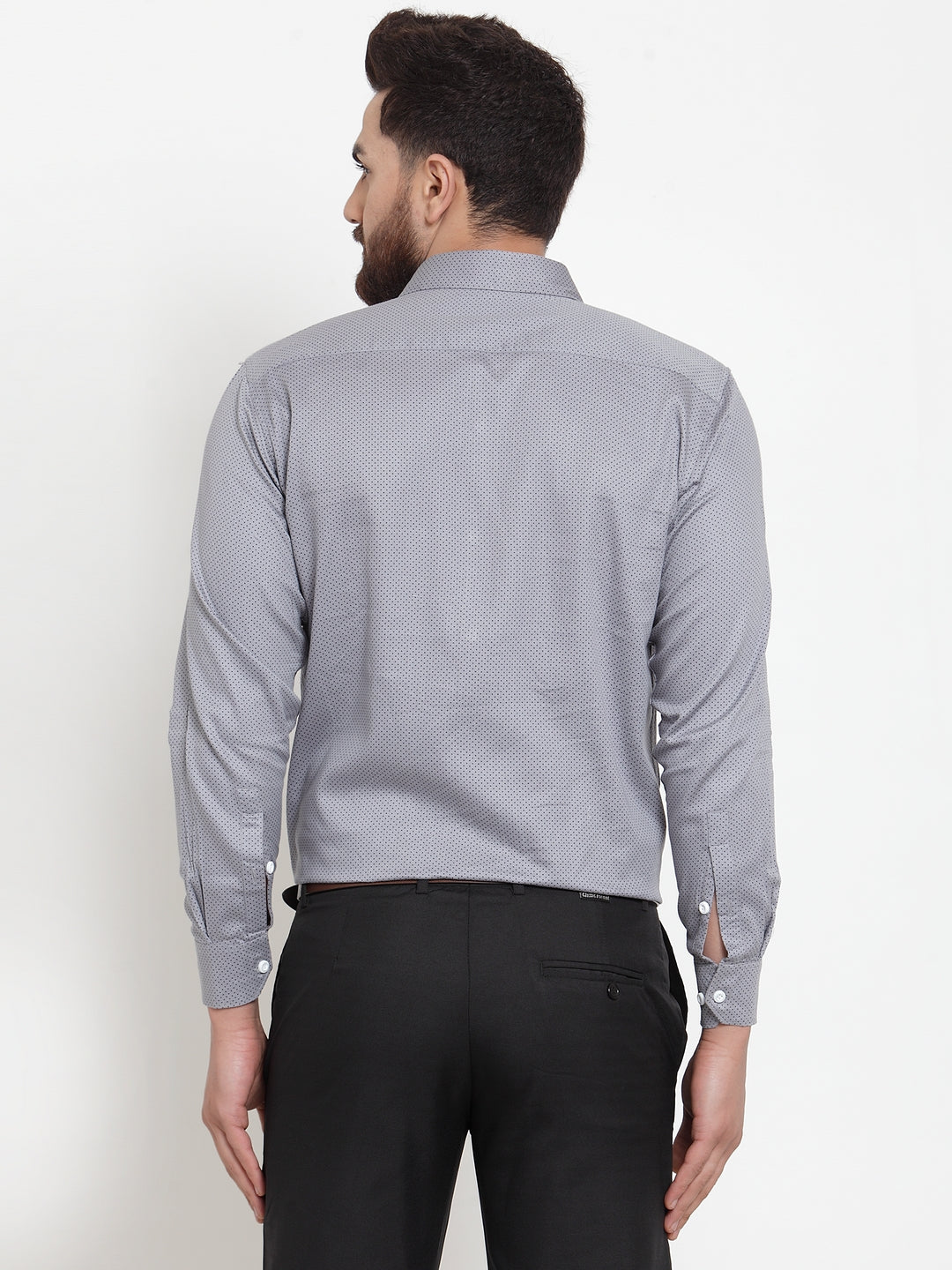 Jainish Grey Men's Cotton Polka Dots Formal Shirts ( SF 736Grey )