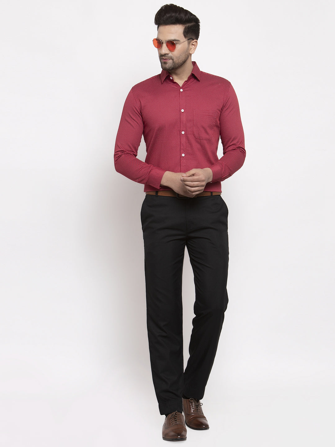 Jainish Maroon Men's Cotton Polka Dots Formal Shirts ( SF 736Maroon )