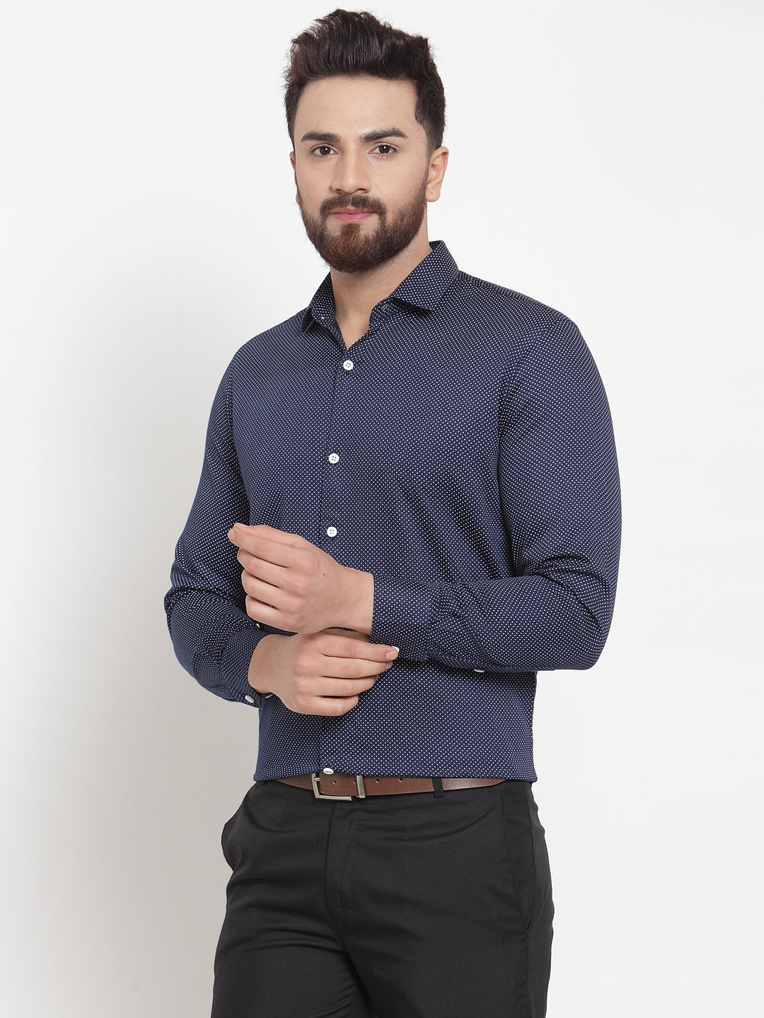 Jainish Navy Men's Cotton Polka Dots Formal Shirts ( SF 736Navy )