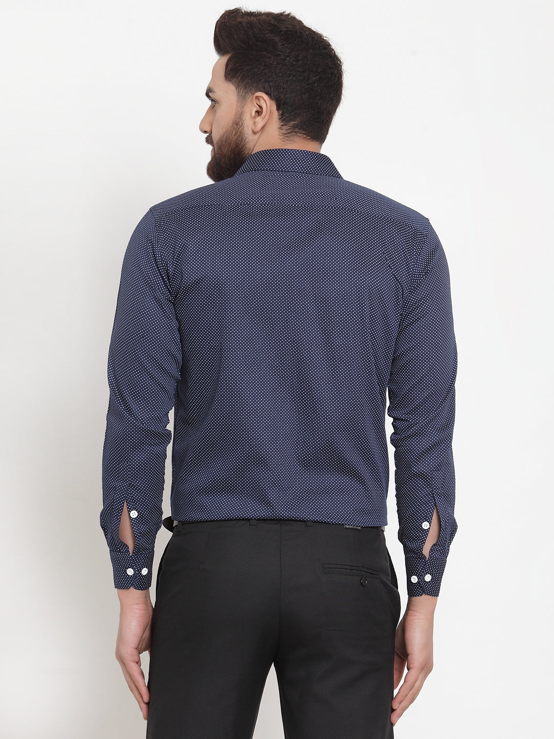 Jainish Navy Men's Cotton Polka Dots Formal Shirts ( SF 736Navy )