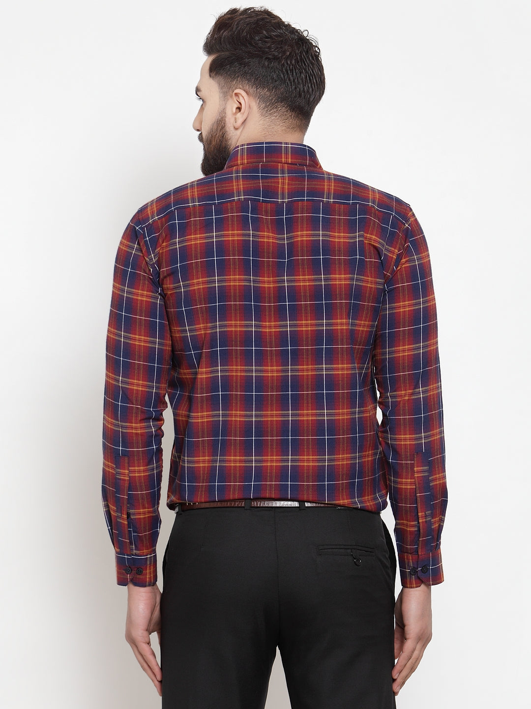 Jainish Multi Men's Cotton Checked Formal Shirts ( SF 741Blue-Red )