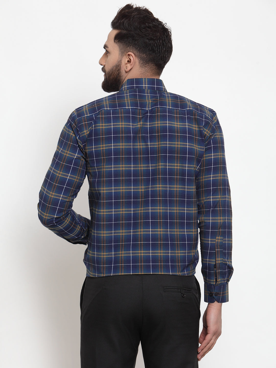 Jainish Blue Men's Cotton Checked Formal Shirts ( SF 741Royal-Blue )
