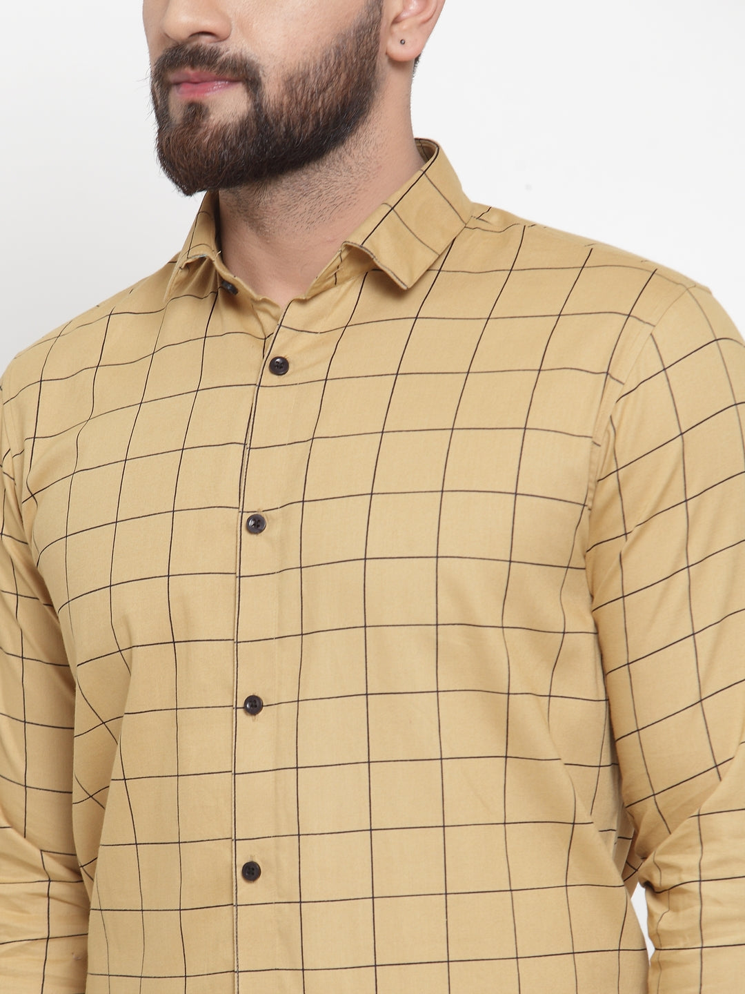 Jainish Beige Men's Cotton Checked Formal Shirts ( SF 742Rust )