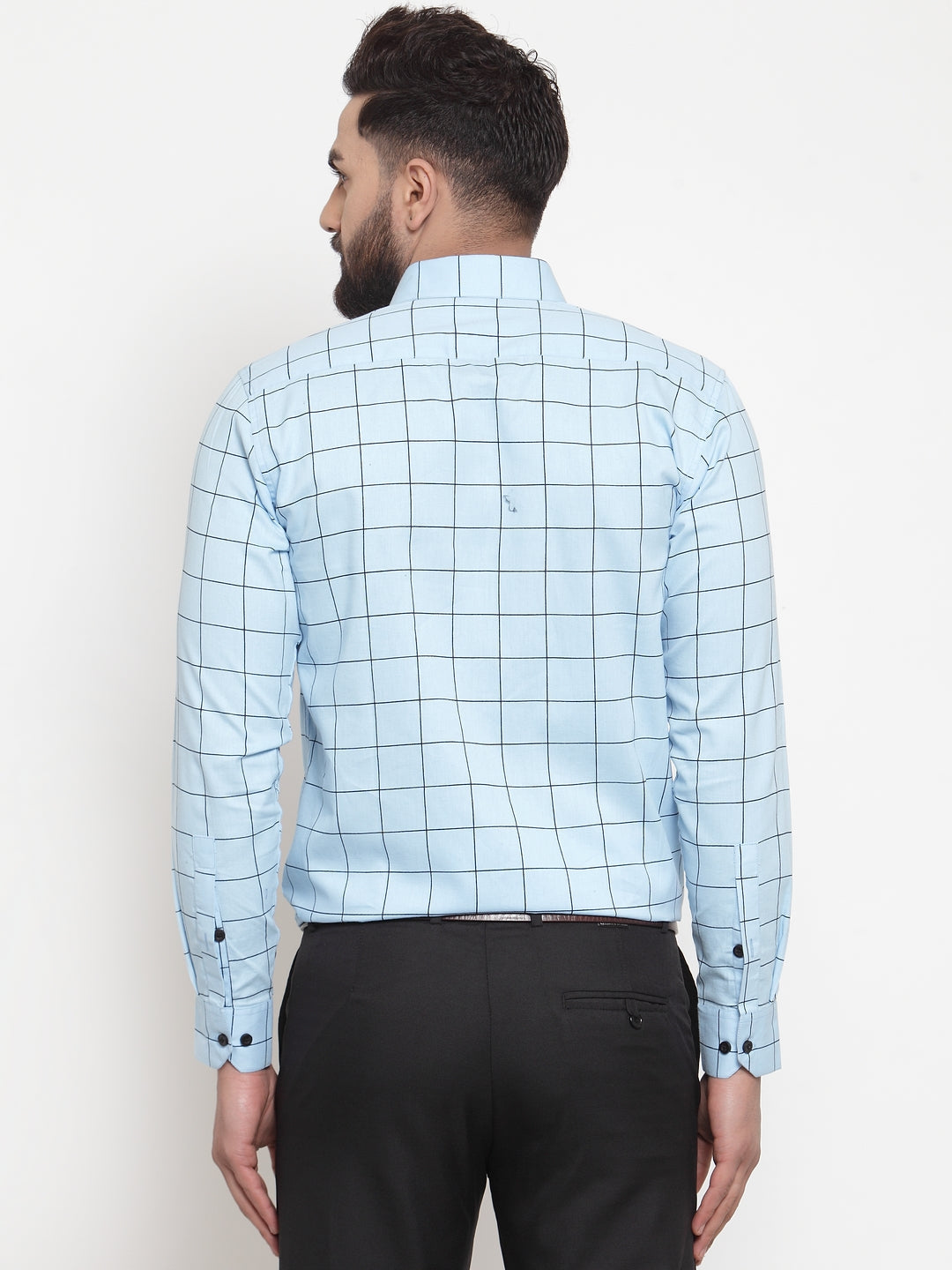 Jainish Blue Men's Cotton Checked Formal Shirts ( SF 742Sky )