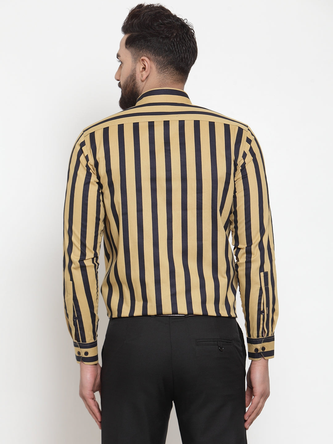 Jainish Yellow Men's Cotton Striped Formal Shirts ( SF 744Mustard )