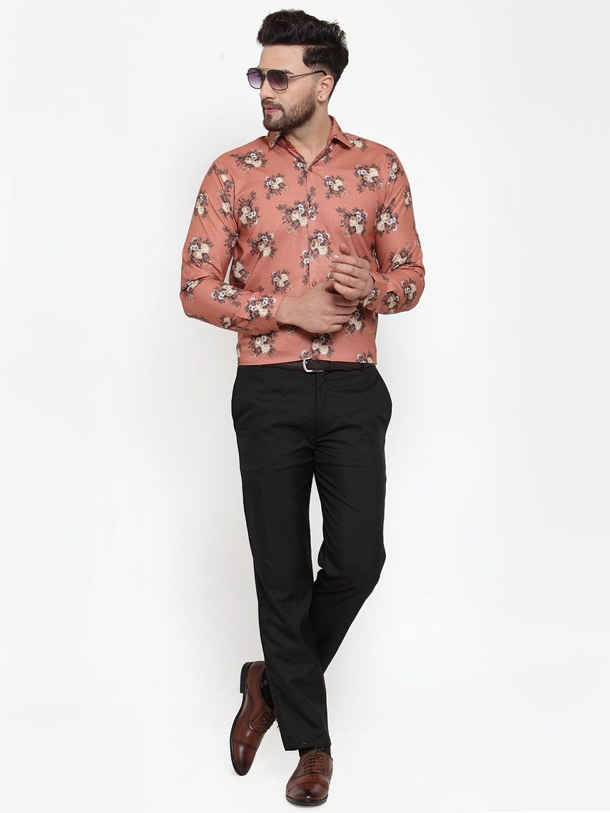 Jainish Brown Men's Cotton Printed Formal Shirt's ( SF 745Rust )