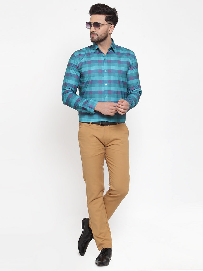 Jainish Blue Men's Cotton Checked Formal Shirt's ( SF 746Sky )