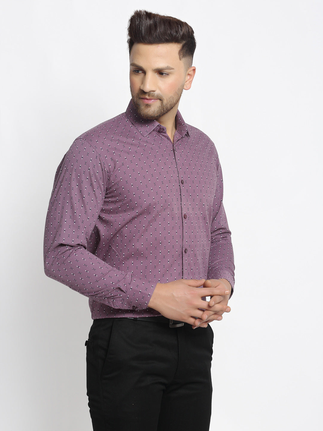 Jainish Magenta Men's Cotton Printed Formal Shirt's ( SF 752Wine )