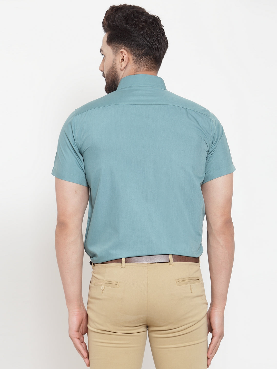 Jainish Green Men's Cotton Half Sleeves Solid Formal Shirts ( SF 754Aqua ) 