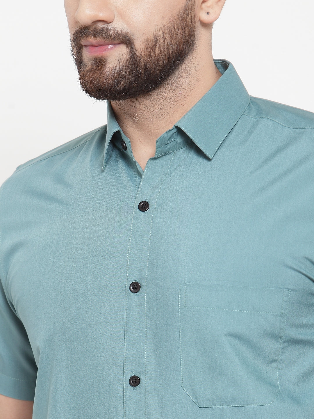 Jainish Green Men's Cotton Half Sleeves Solid Formal Shirts ( SF 754Aqua ) 