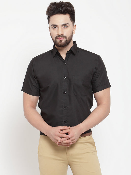 Jainish Black Men's Cotton Half Sleeves Solid Formal Shirts ( SF 754Black ) 