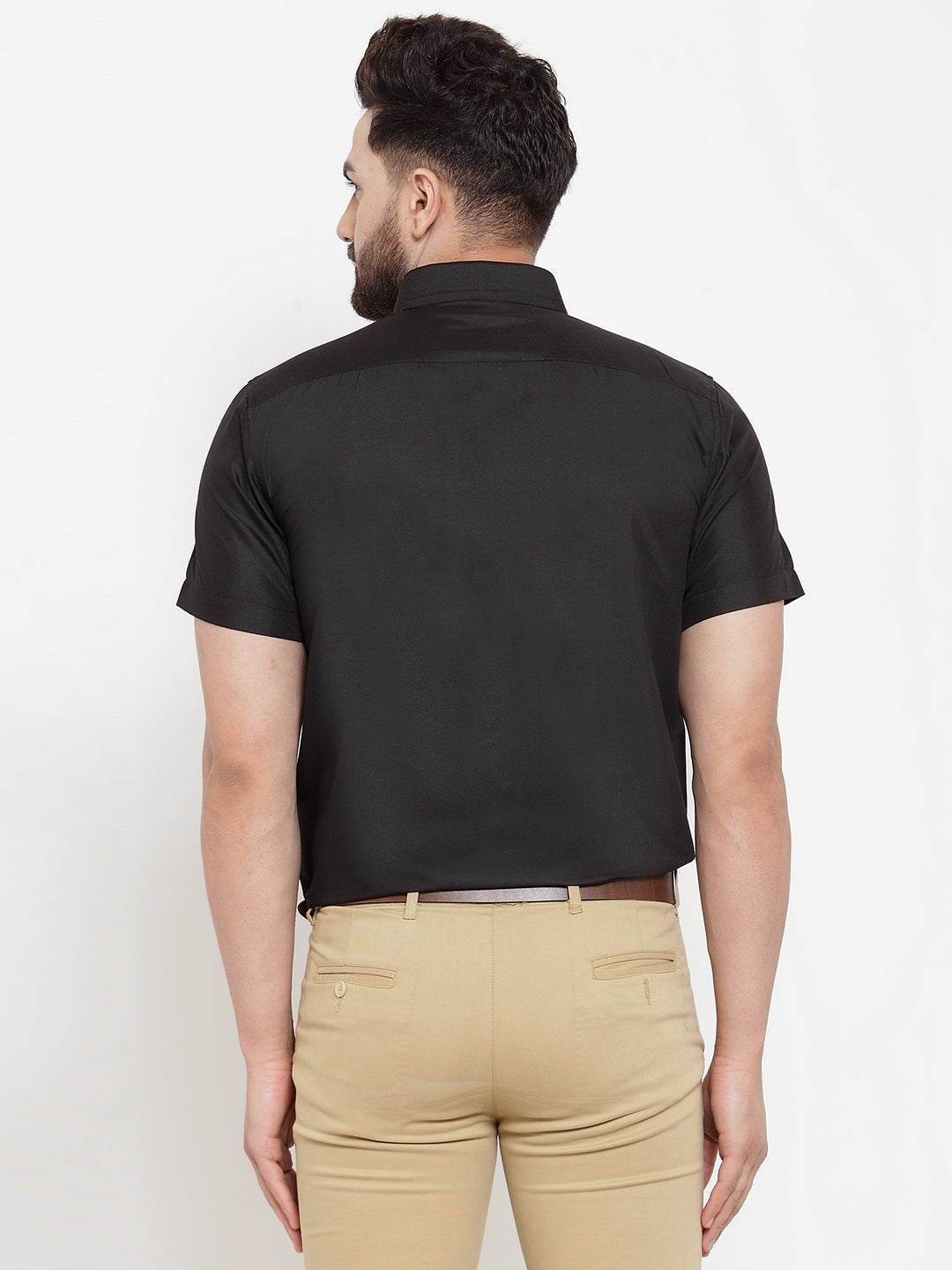 Jainish Black Men's Cotton Half Sleeves Solid Formal Shirts ( SF 754Black ) 