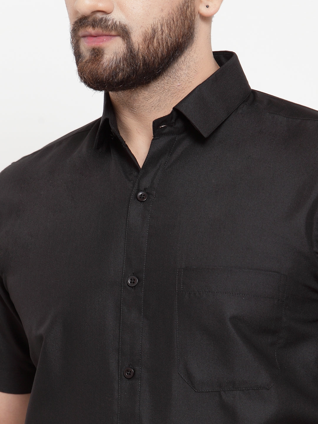 Jainish Black Men's Cotton Half Sleeves Solid Formal Shirts ( SF 754Black ) 