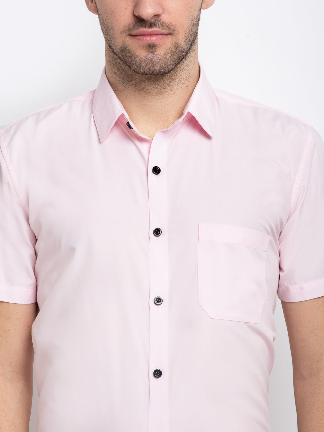 Jainish Pink Men's Cotton Half Sleeves Solid Formal Shirts ( SF 754Light-Pink )