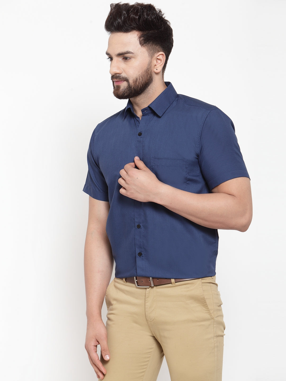 Jainish Blue Men's Cotton Half Sleeves Solid Formal Shirts ( SF 754Peacock ) 