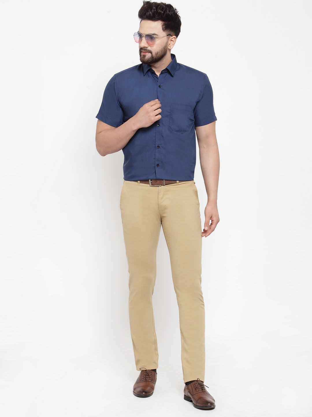Jainish Blue Men's Cotton Half Sleeves Solid Formal Shirts ( SF 754Peacock ) 