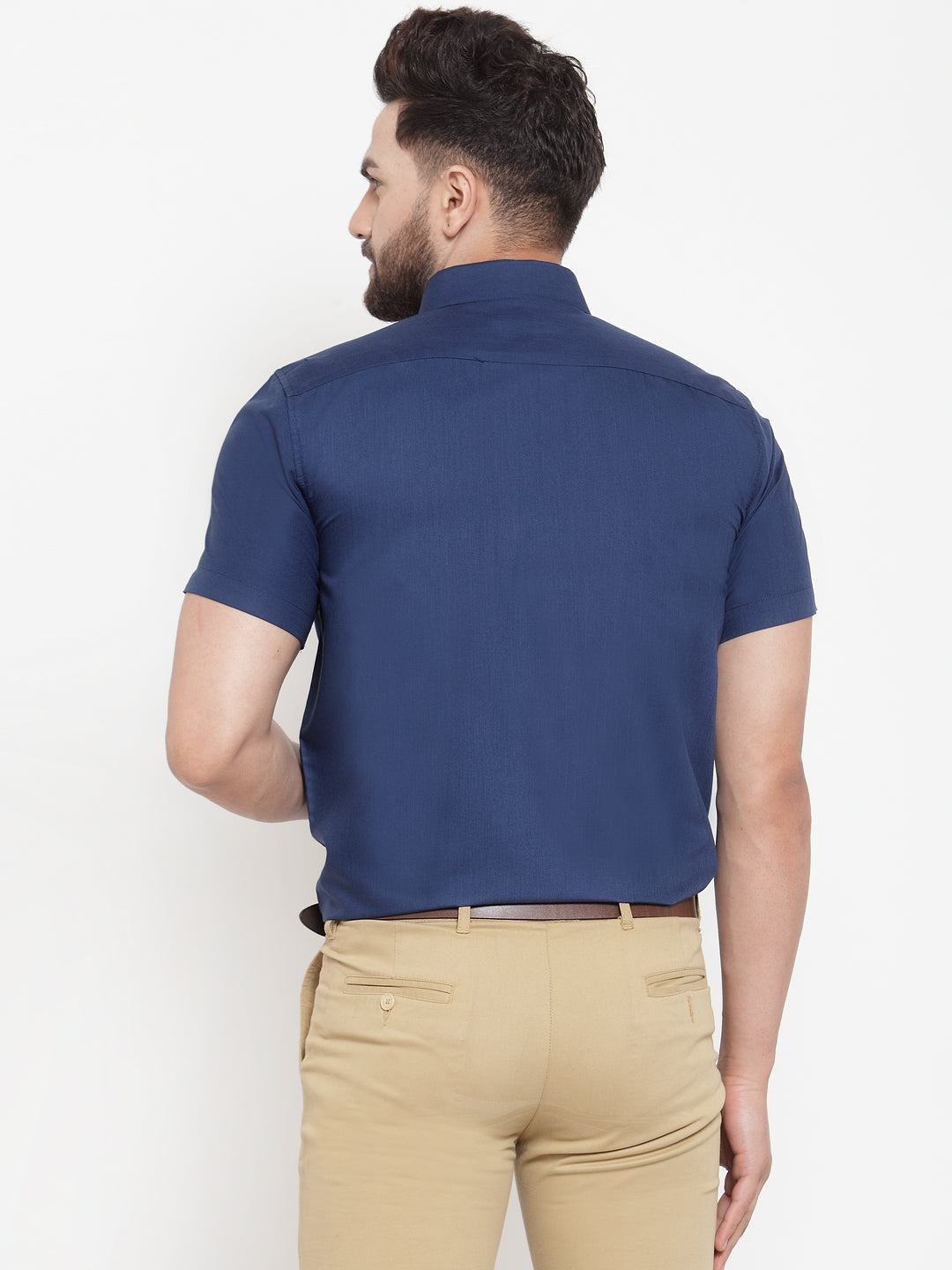 Jainish Blue Men's Cotton Half Sleeves Solid Formal Shirts ( SF 754Peacock ) 