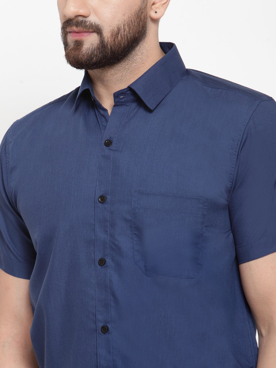 Jainish Blue Men's Cotton Half Sleeves Solid Formal Shirts ( SF 754Peacock ) 