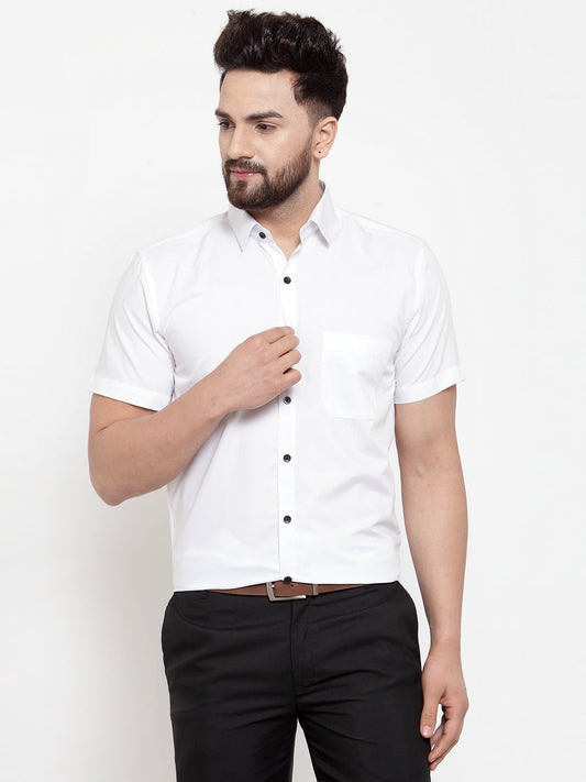 Jainish White Men's Cotton Half Sleeves Solid Formal Shirts ( SF 754White ) 