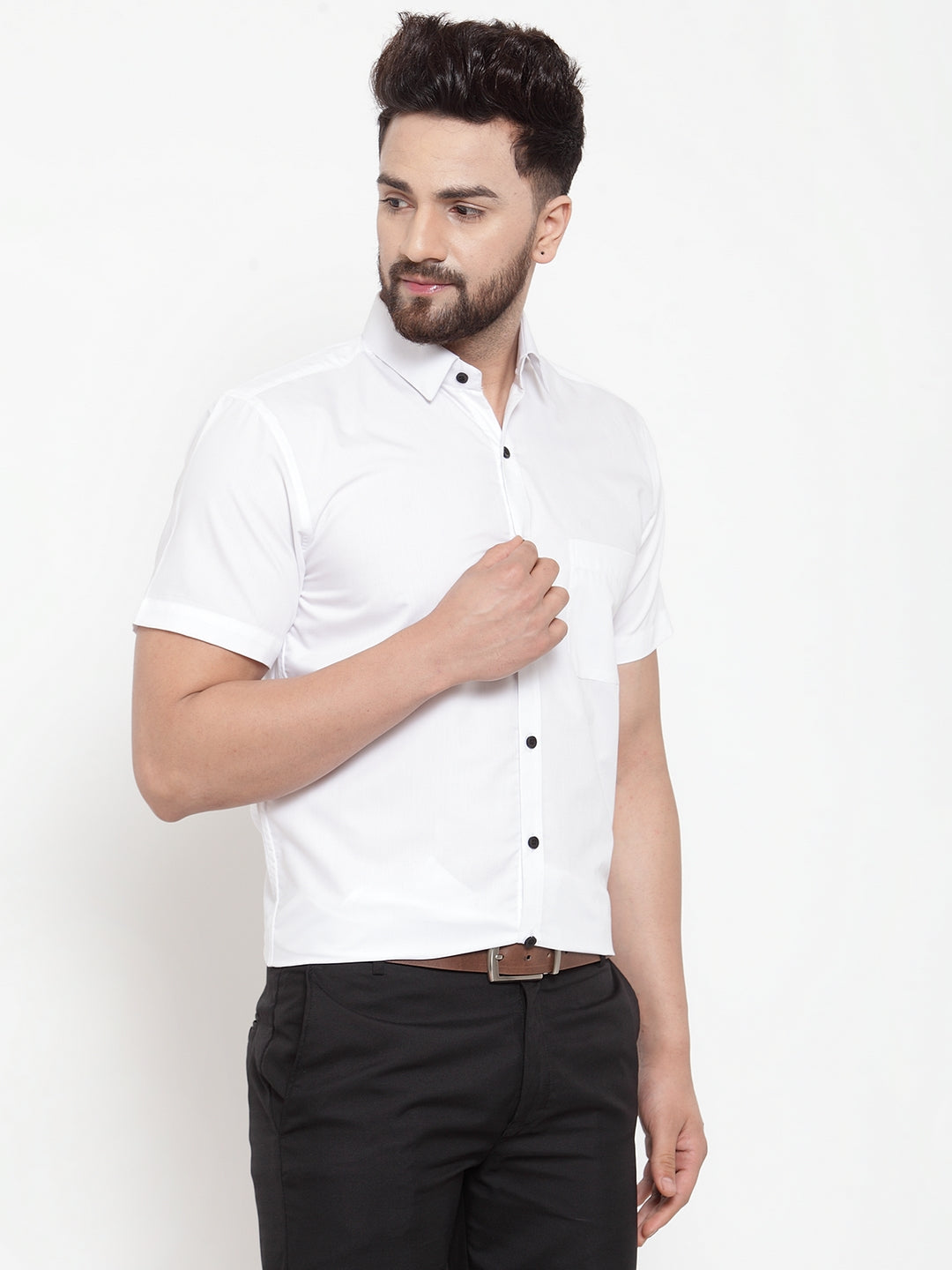Jainish White Men's Cotton Half Sleeves Solid Formal Shirts ( SF 754White ) 