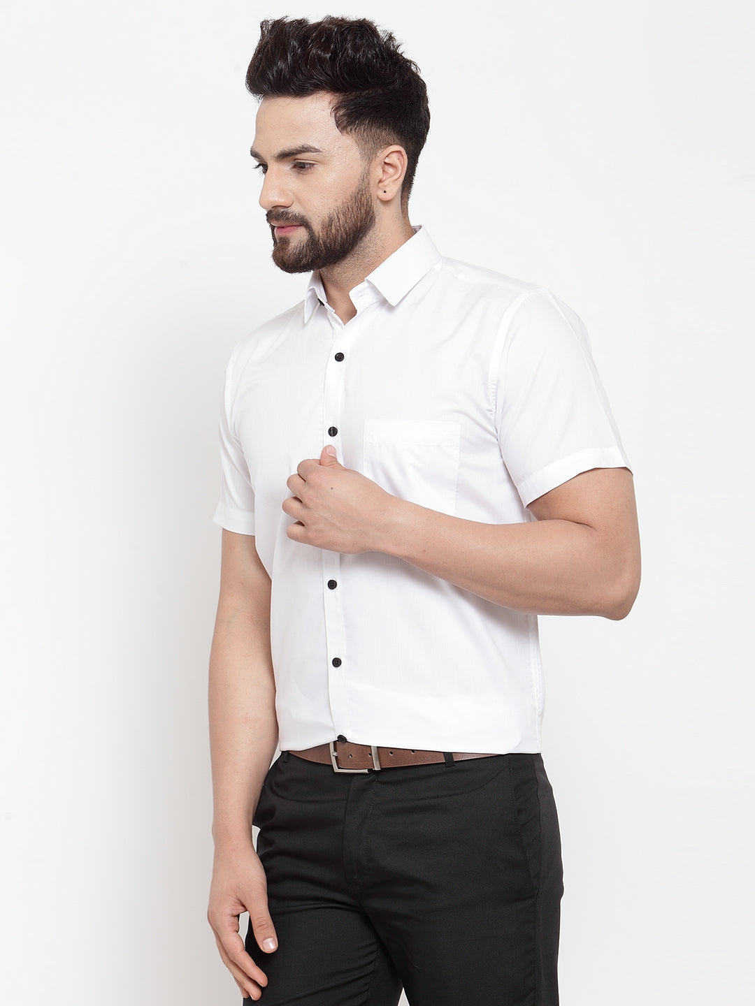 Jainish White Men's Cotton Half Sleeves Solid Formal Shirts ( SF 754White ) 