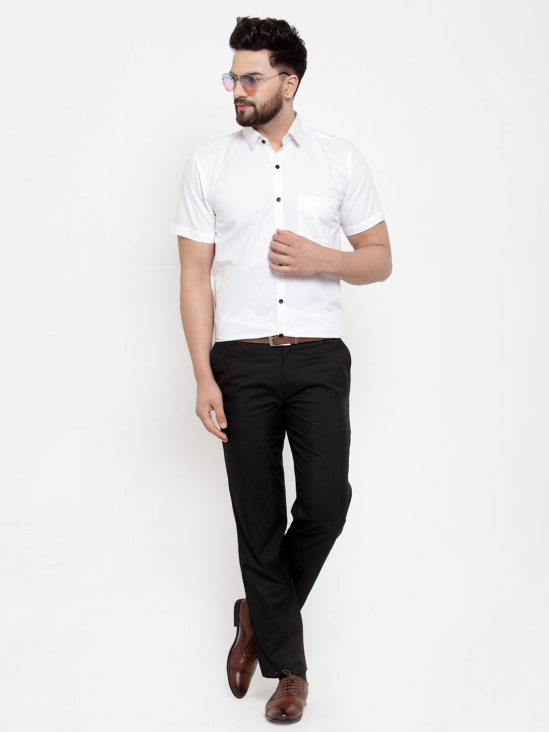 Jainish White Men's Cotton Half Sleeves Solid Formal Shirts ( SF 754White ) 