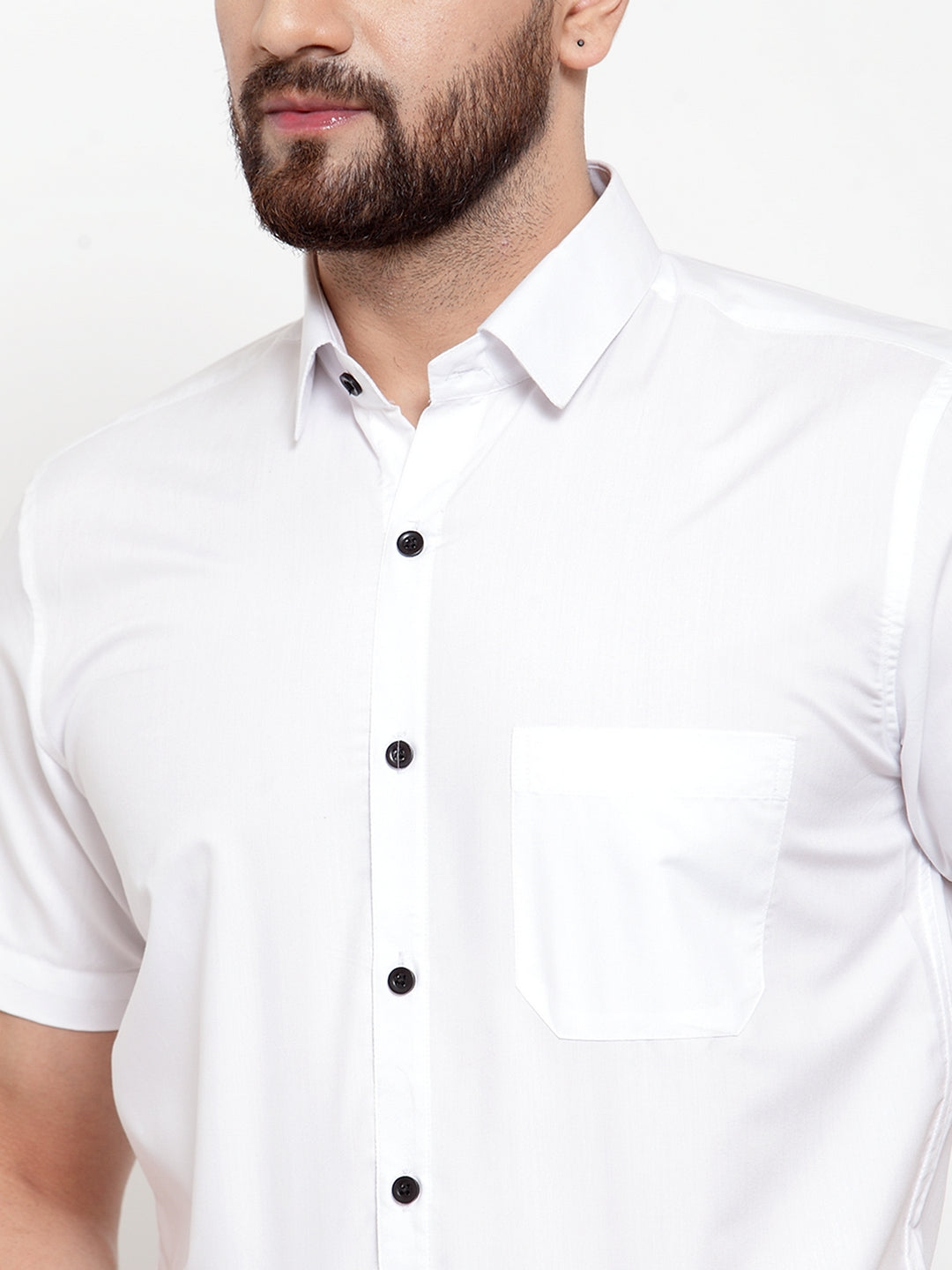 Jainish White Men's Cotton Half Sleeves Solid Formal Shirts ( SF 754White ) 