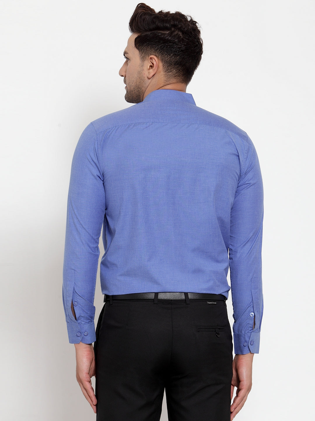 Jainish Blue Men's Cotton Solid Mandarin Collar Formal Shirts ( SF 757Blue )
