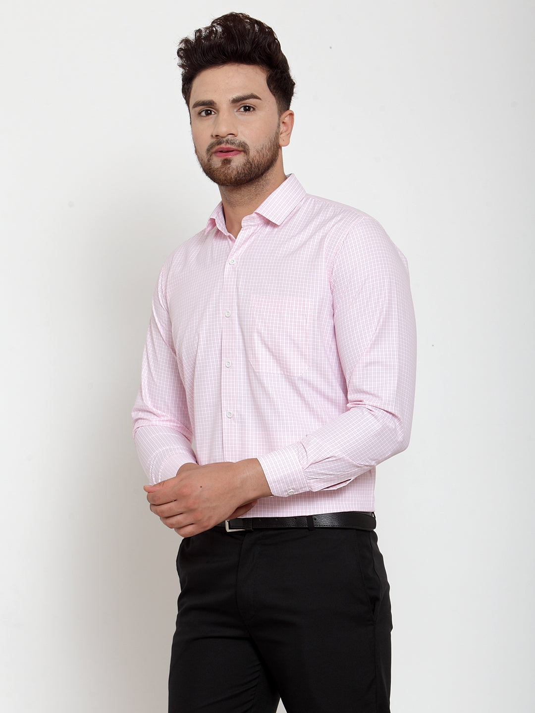 Jainish Pink Men's Cotton Checked Formal Shirt's ( SF 758Pink )