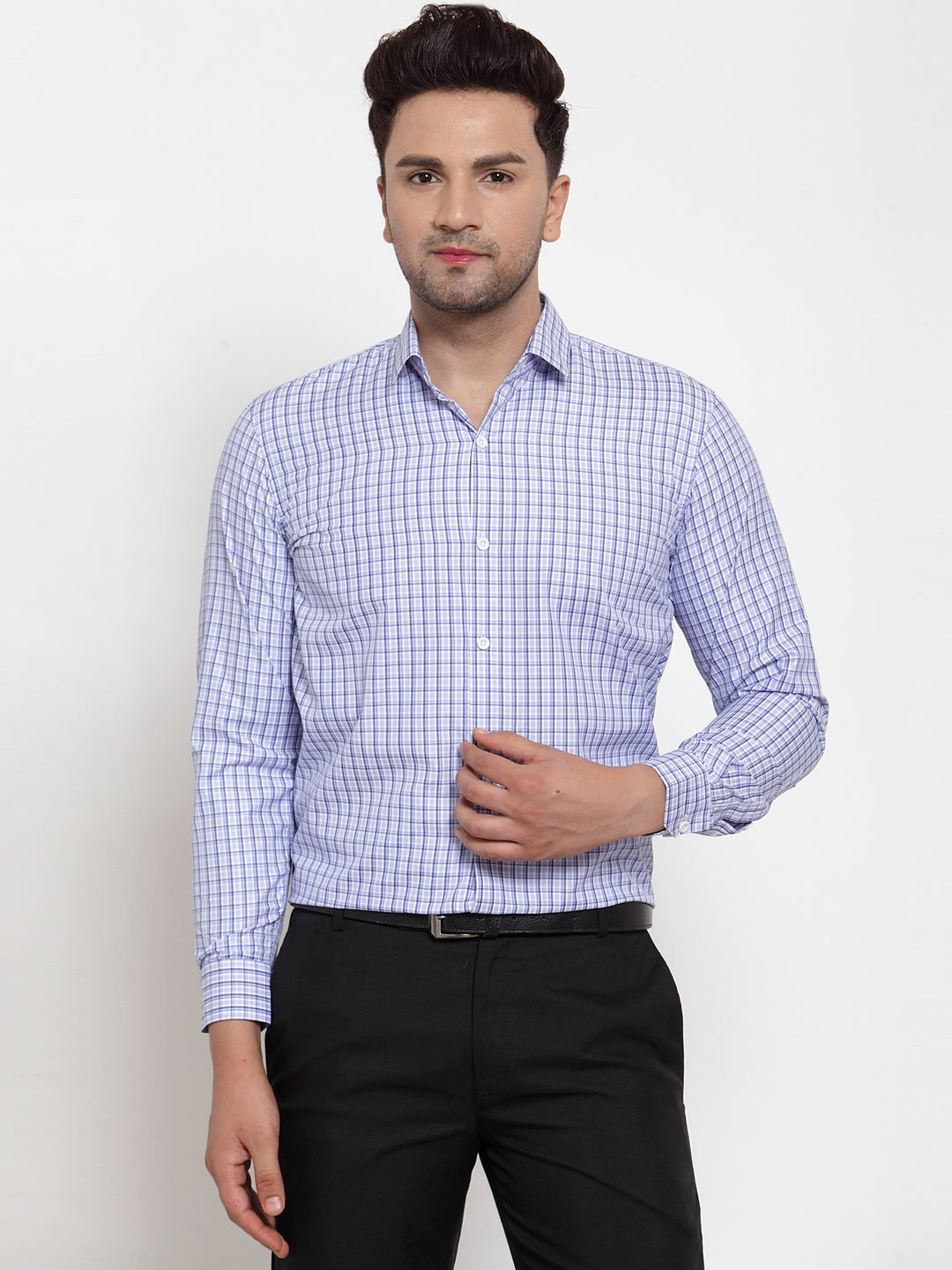 Jainish Blue Men's Cotton Checked Formal Shirt's ( SF 760Blue )