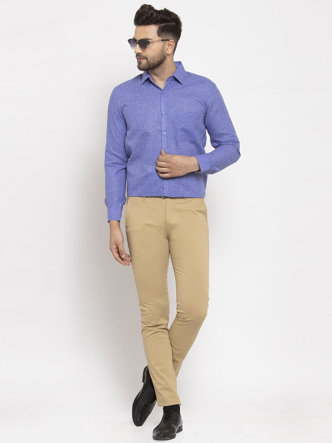 Jainish Blue Men's Dobby Solid Formal Shirts ( SF 762Blue )