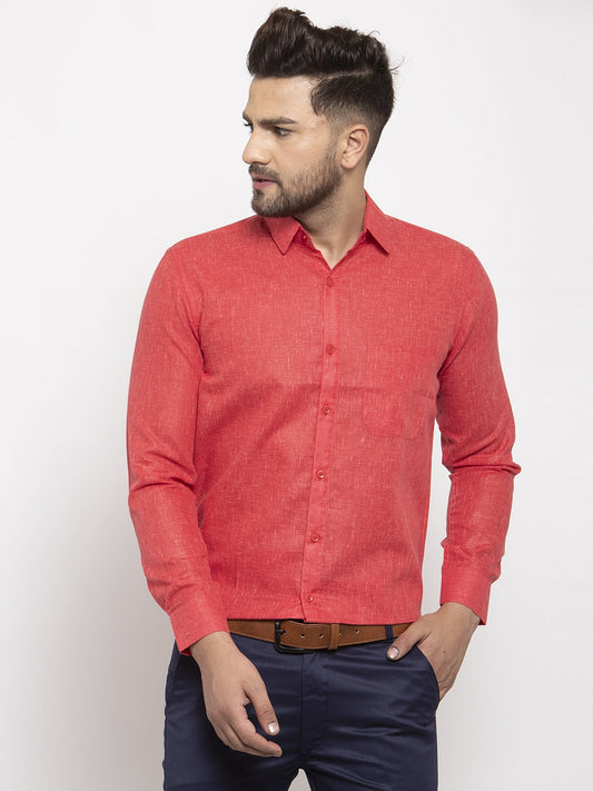 Jainish Red Men's Dobby Solid Formal Shirts ( SF 762Red ) 