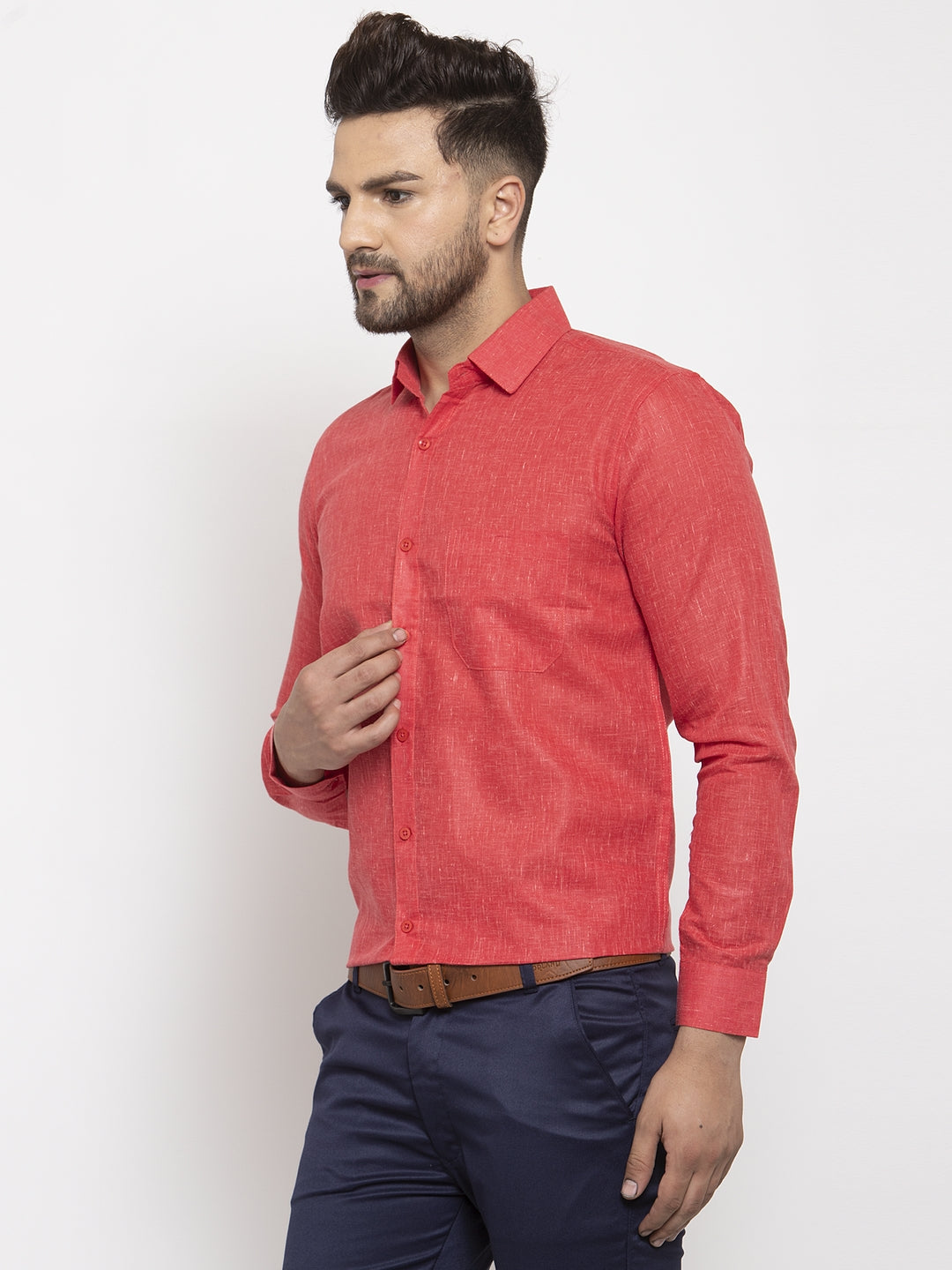 Jainish Red Men's Dobby Solid Formal Shirts ( SF 762Red ) 