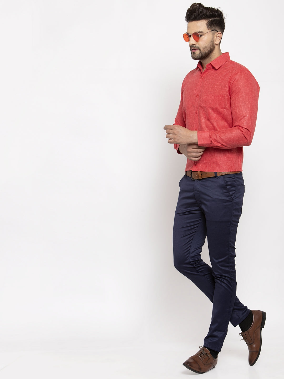 Jainish Red Men's Dobby Solid Formal Shirts ( SF 762Red ) 