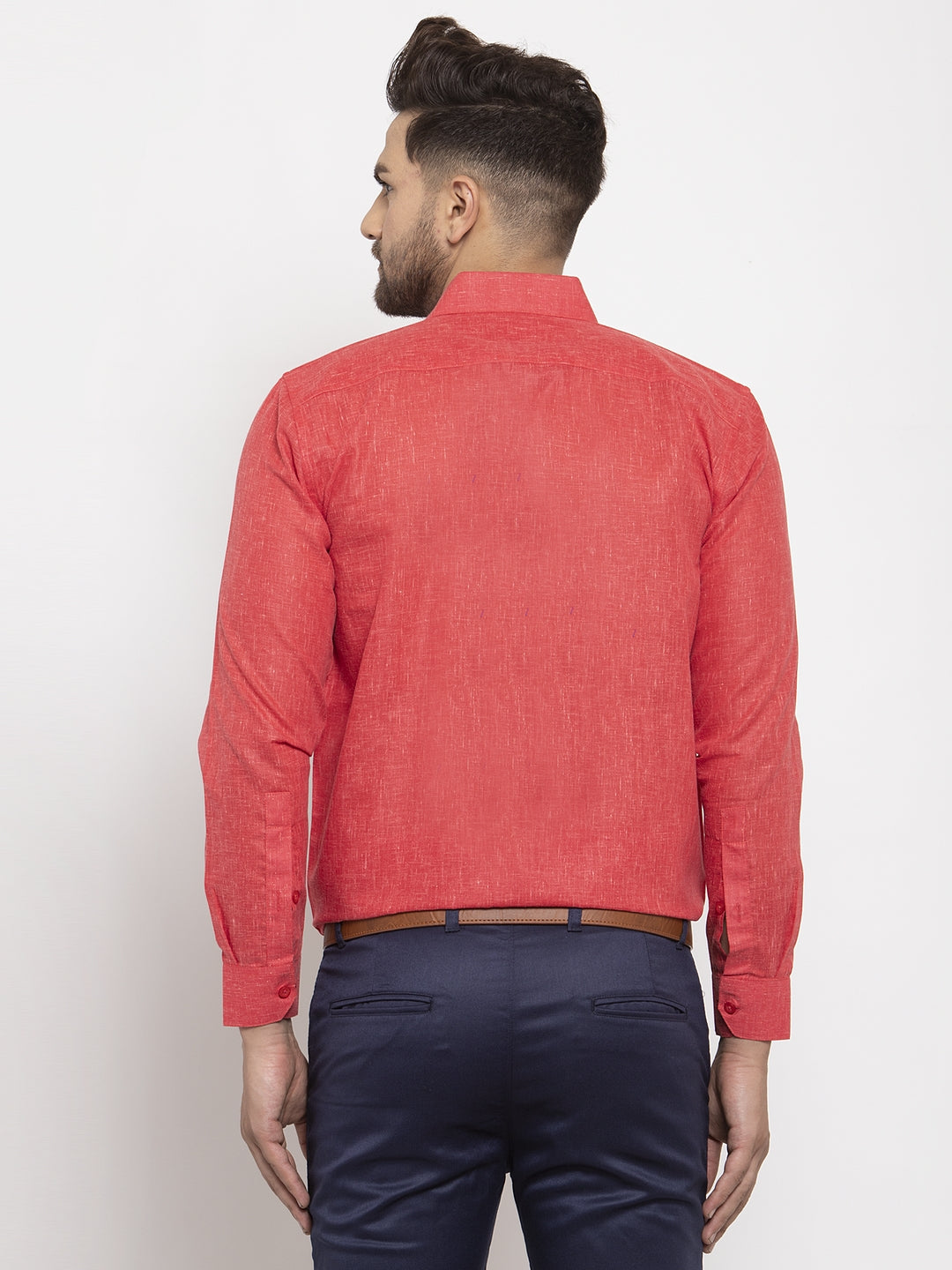 Jainish Red Men's Dobby Solid Formal Shirts ( SF 762Red ) 