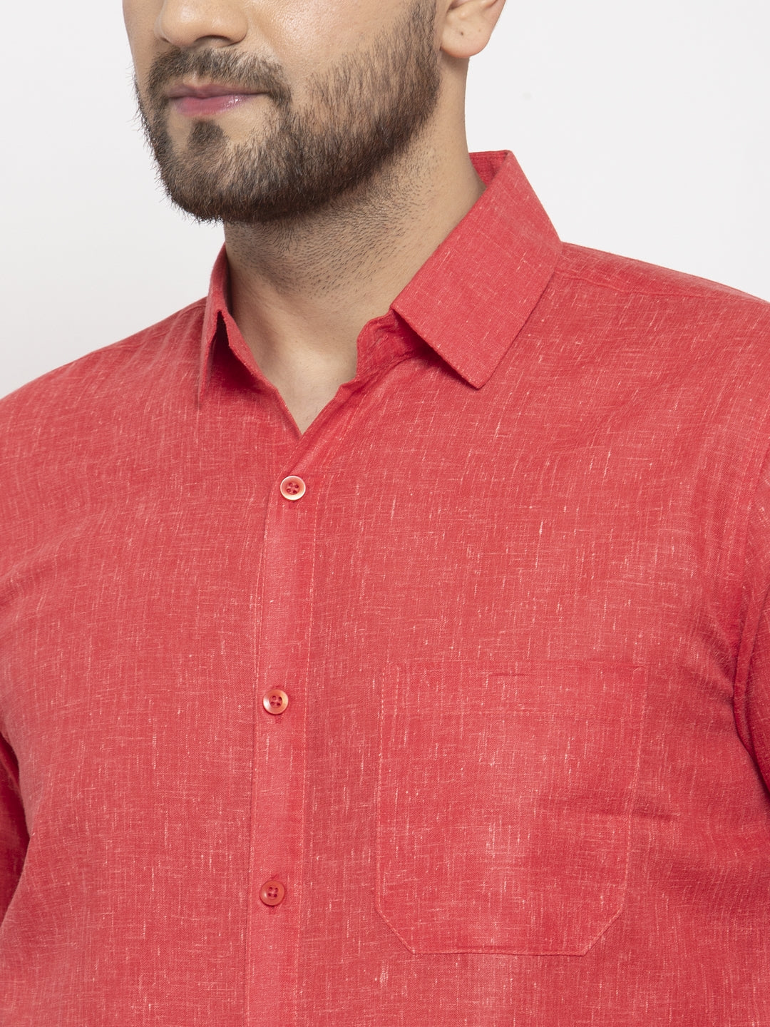 Jainish Red Men's Dobby Solid Formal Shirts ( SF 762Red ) 