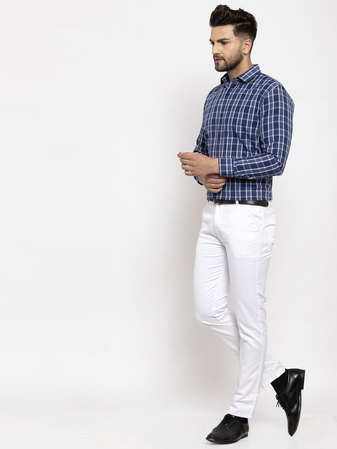 Jainish Blue Men's Cotton Checked Formal Shirt's ( SF 764Blue )