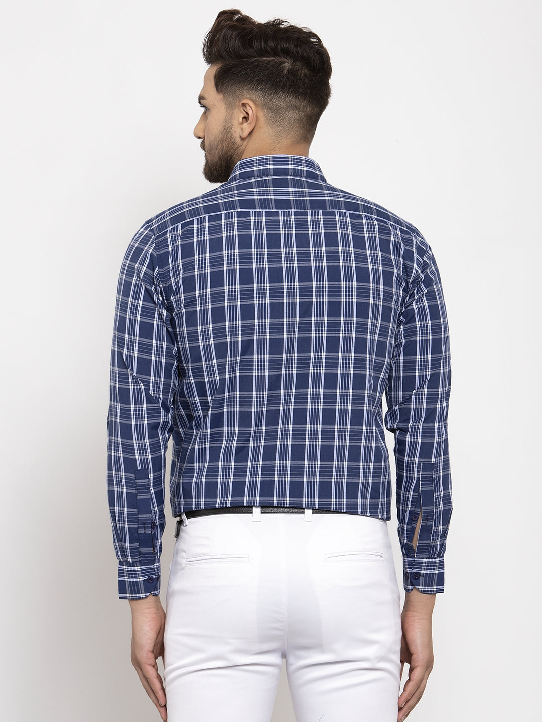Jainish Blue Men's Cotton Checked Formal Shirt's ( SF 764Blue )