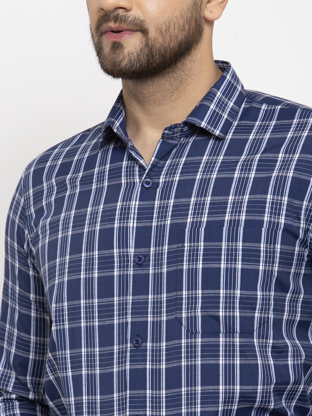Jainish Blue Men's Cotton Checked Formal Shirt's ( SF 764Blue )