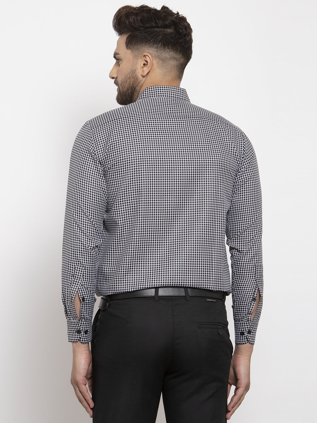 Jainish Black Men's Cotton Checked Formal Shirt's ( SF 765Black )