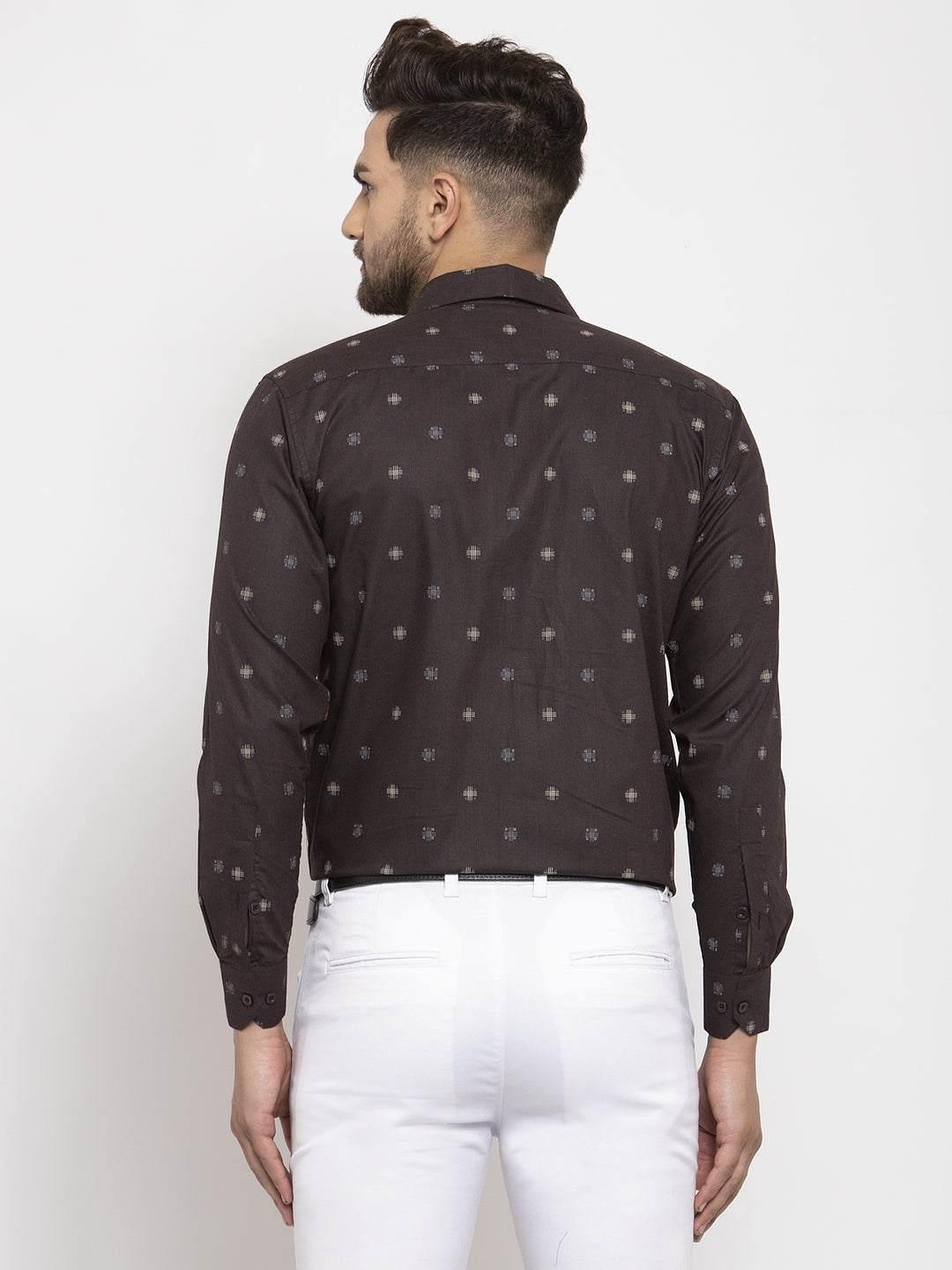 Jainish Brown Men's Cotton Printed Formal Shirt's ( SF 766Black )
