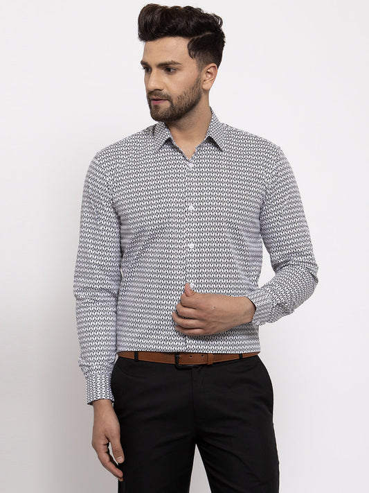 Jainish Black Men's Cotton Geometric Formal Shirt's ( SF 771Black )