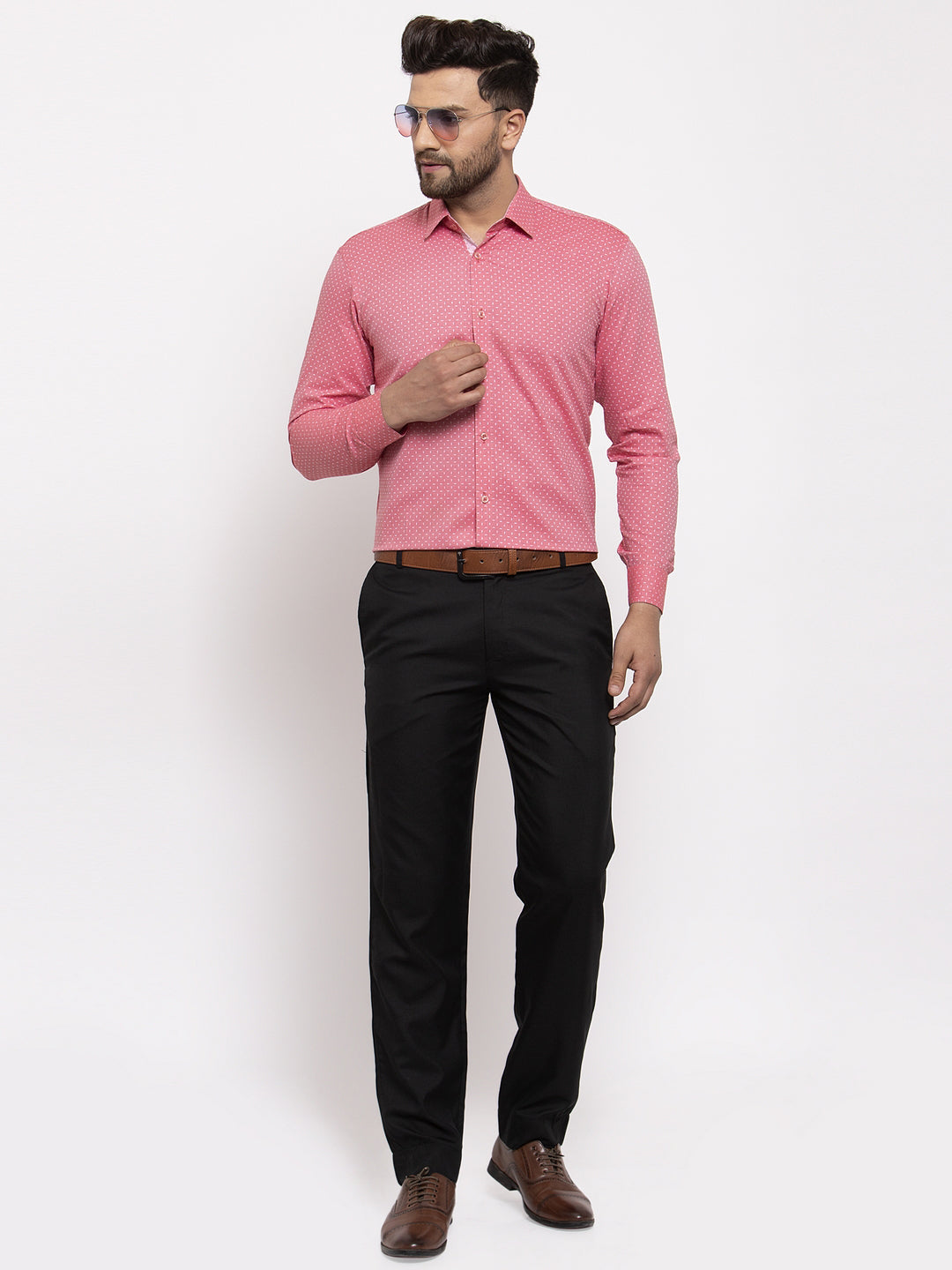 Jainish Red Men's Cotton Printed Formal Shirt's ( SF 774Coral )