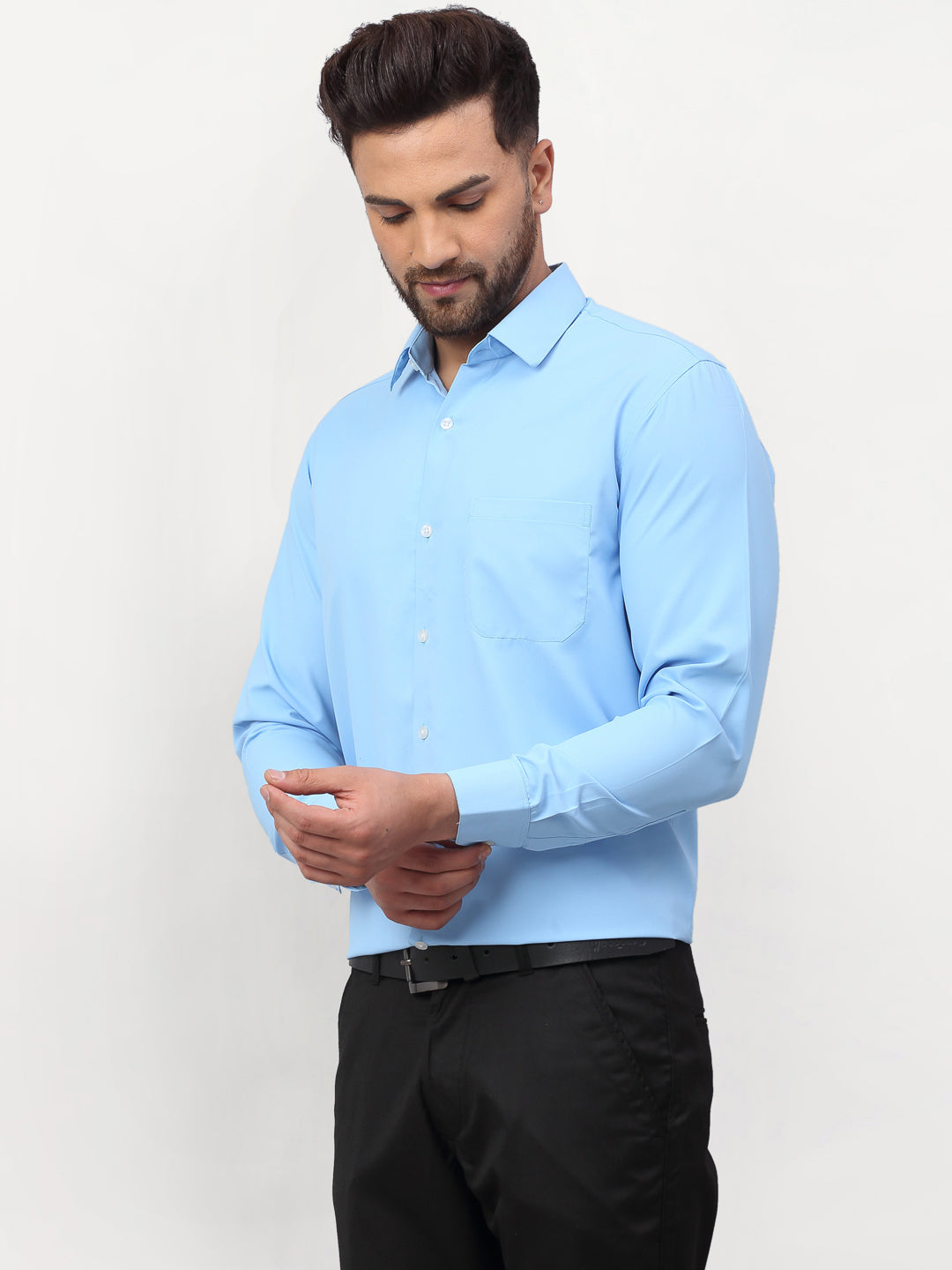 Jainish Blue Men's Solid Formal Shirts ( SF 777Light-Blue )