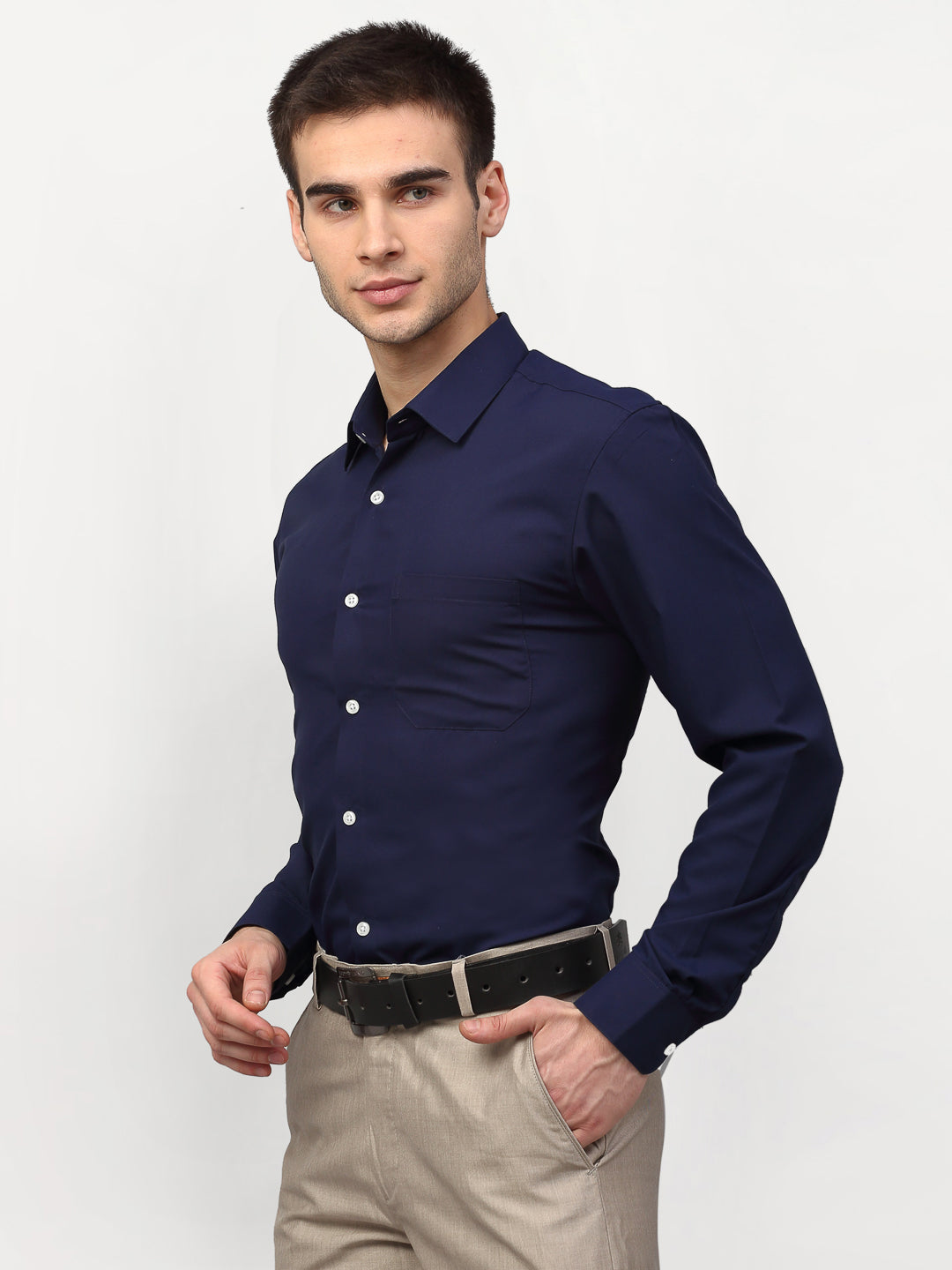 Jainish Navy Blue Men's Solid Formal Shirts ( SF 777Navy )