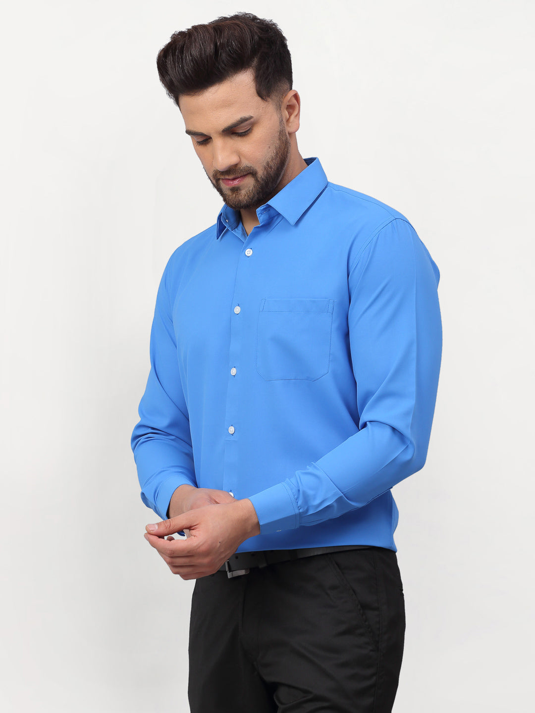 Jainish Blue Men's Solid Formal Shirts ( SF 777Sky )